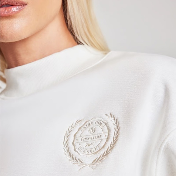 NWT Anine Bing x Reebok Mock Neck Sweater Bodysuit in White Chalk Size L - Picture 4 of 6